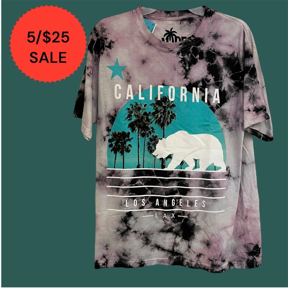 5/$25 NWT California Vibes Tie-Died T-shirt Size M Bear LAX Los Angeles